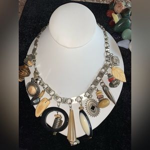 Vintage Bone, Onyx, Jade & Beaded Necklace